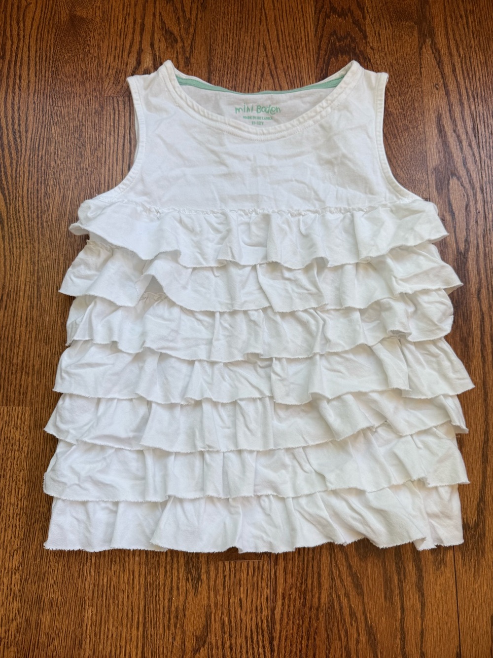 Mini Boden White Ruffle Tiered Sleeveless Top 11-12 Years